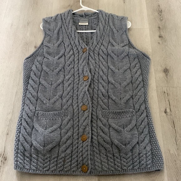 Carraigdonn Made in Ireland Rare Merino Wool Sweater‎ open cardigan vest gray M - Picture 11 of 12